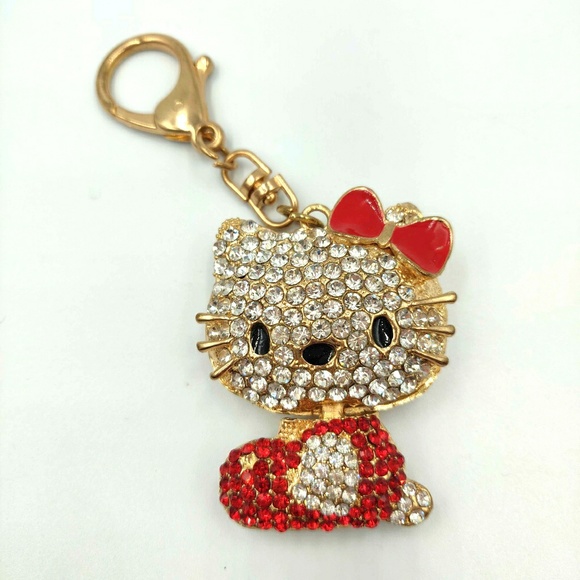 HELLO KITTY Crystal Encrusted Key Ring Bag Charm - Picture 1 of 3